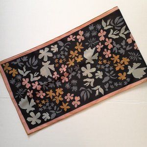 Vera Neumann Floral Long Rectangle Scarf Black Pink Blue 44" x 12.5"